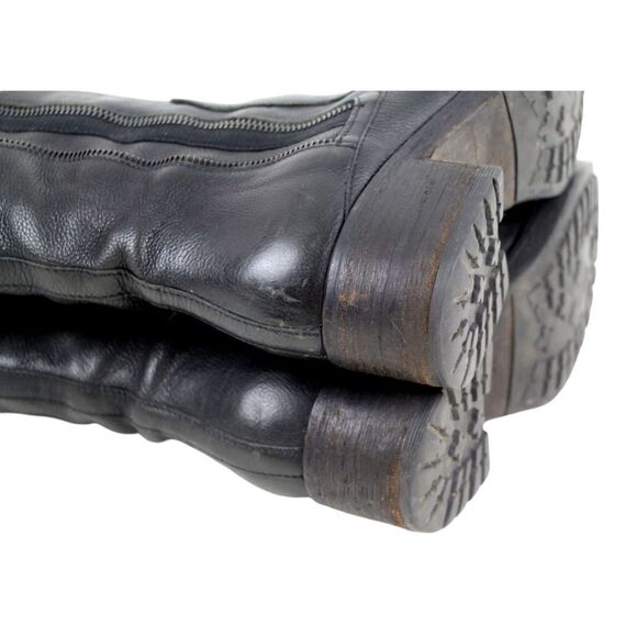 Vera Wang BLACK GENUINE LEATHER TALL MID HEEL RIDING BOOTS MOTO SHOES SIZE 8M - Picture 8 of 11